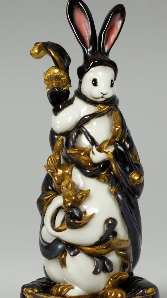 Image similar to porcelain rabbit statue with having a japanese kiseru in hand painted by john singer sargent
