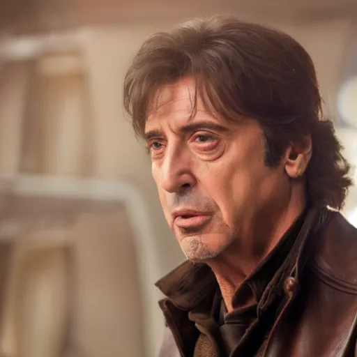 Image similar to A still of Al Pacino as Han Solo. Extremely detailed. Beautiful. 4K. Award winning.