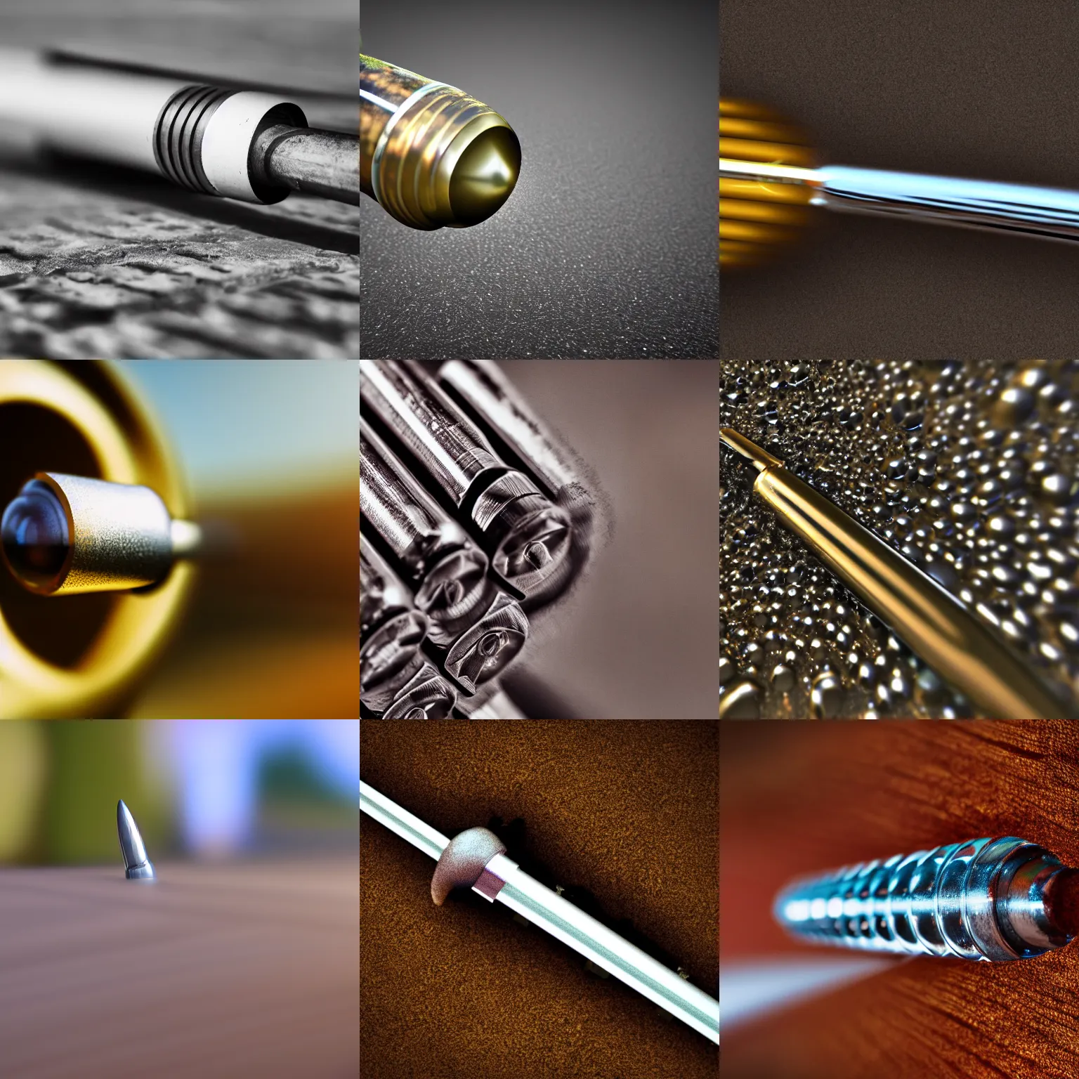 Image similar to macro shot of ultra detailed realistic bullet exiting rifle barrel, motion blur, global illumination