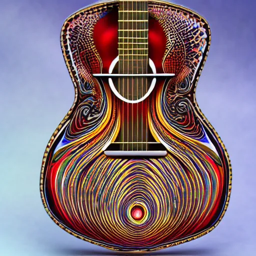 Prompt: a guitar made out of fractals, real life image, hd, high detail
