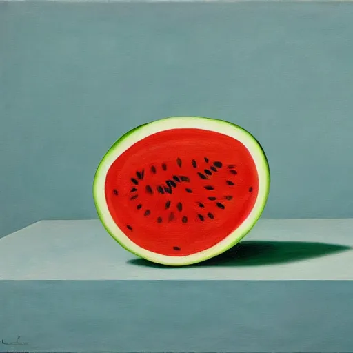 Image similar to painting of a watermelon by rene magritte, hd, 4 k, detailed, award winning