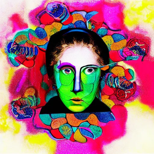 Prompt: colorful woman inside her fingerprint , surrealistic abstract art in the style of claude cahun “