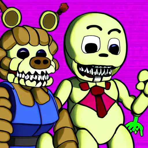 Image similar to springtrap from five nights at freddy ’ s going on a date with sans the skeleton from undertale