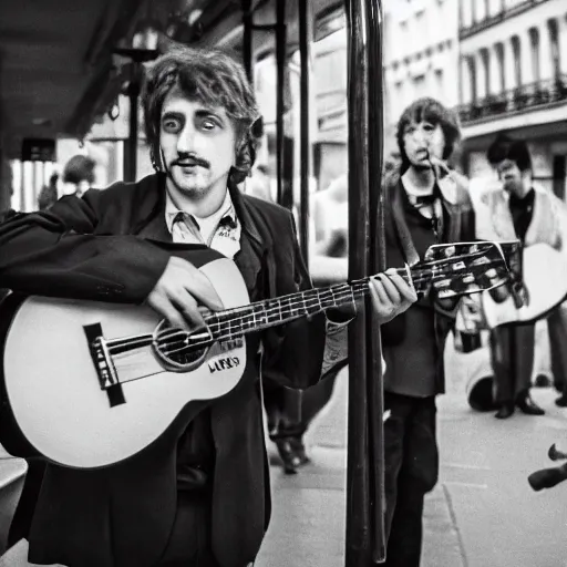 Image similar to paris metro buskers 1980s, XF IQ4, 150MP, 50mm, F1.4, ISO 200, 1/160s, natural light