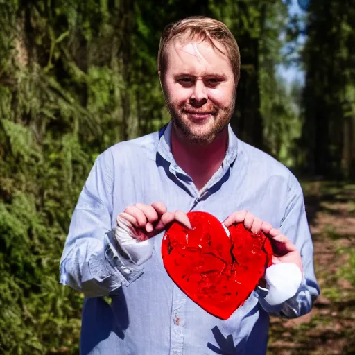 Prompt: Henry Phillips from Henry's Kitchen holding a bloody heart in his hand 4k, high definition