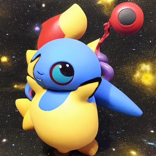 Image similar to galaxy type pokem on hyperrealistic, produced by guillermo deltoro, holding a spear