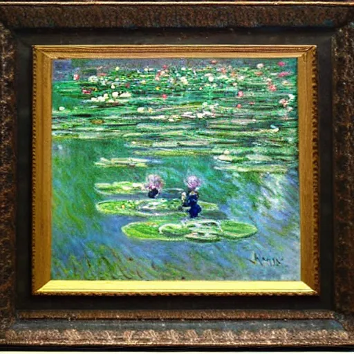 Image similar to a painting by monet of frogger