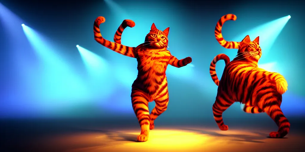 Prompt: 8 k uhd poser, redshift render of shiva the destroyer as a cosmic dancing cat, stage photography, volumetric lighting