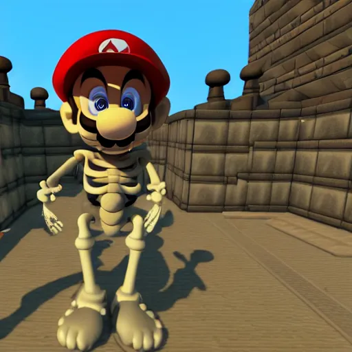 Image similar to A skeleton in the game Super Mario 64, unreal engine, highly detailed, 8k