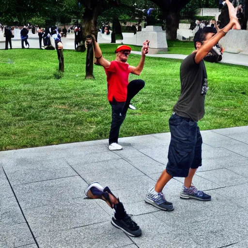 Image similar to mario doing the dab dance move at vietnam memorial