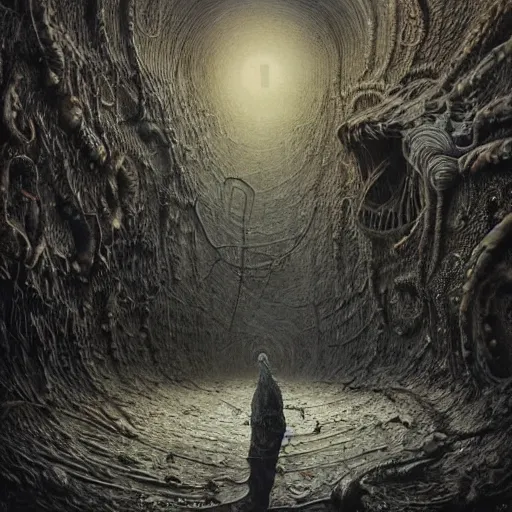 Image similar to an epic horrifying fantastic hyperdetailed 3 d matte painting photo taken with nikon d 7 5 0 an of a decaying eldritch creature partially covered with grafitti art by moebius by zdzisław beksinski by jakub rozalski by nekro