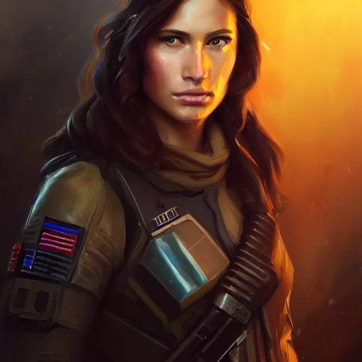 Image similar to portrait of a young woman by greg rutkowski, jaina solo, wearing the tactical gear of the galactic alliance, star wars expanded universe, she is about 1 6 years old, highly detailed portrait, digital painting, artstation, concept art, smooth, sharp foccus ilustration, artstation hq