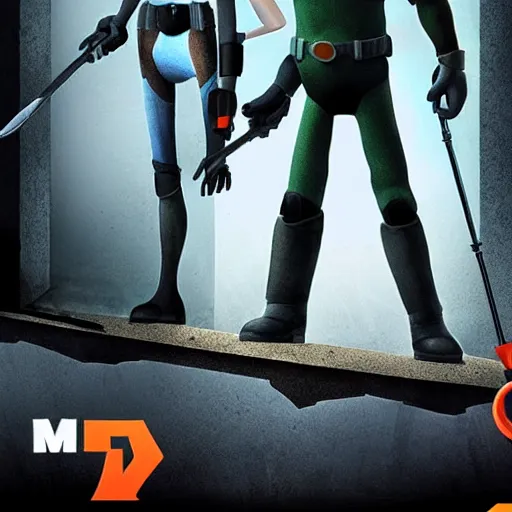 Image similar to pixar half - life 2 movie featuring gordon freeman and alyx vance