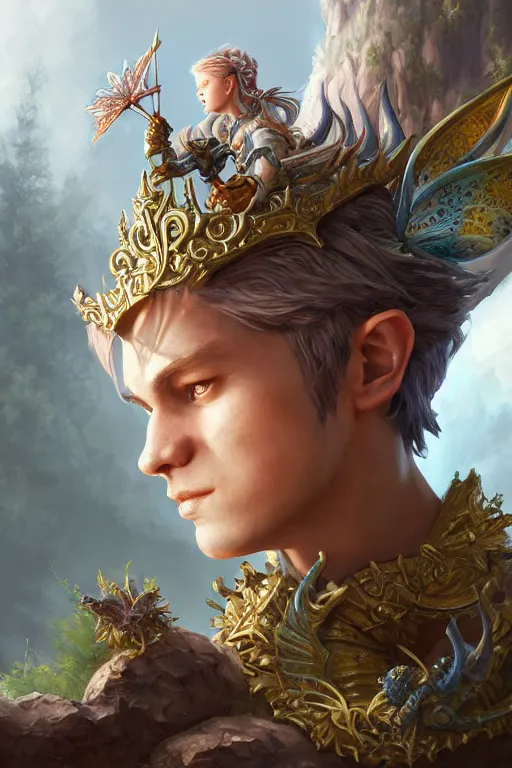 Image similar to fairy king, highly detailed, d & d, fantasy, highly detailed, digital painting, trending on artstation, concept art, sharp focus, illustration, global illumination, ray tracing, realistic shaded, art by artgerm and greg rutkowski and fuji choko and viktoria gavrilenko and hoang lap,