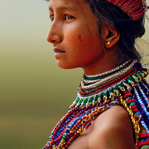 Image similar to portrait of a stunningly beautiful nepali tribal female, depth of field, zeiss lens, detailed, symmetrical, centered, fashion photoshoot, by Annie Leibovitz and Steve McCurry, David Lazar, Jimmy Nelsson, Breathtaking, 8k resolution, extremely detailed, beautiful, establishing shot, artistic, hyperrealistic, beautiful face, octane render