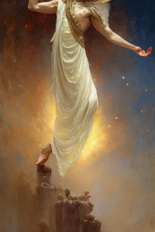 Image similar to full body portrait of a beautiful ethereal delicate mage king meditative pose, highly detailed painting by gaston bussiere, craig mullins, j. c. leyendecker, 8 k, mid shot