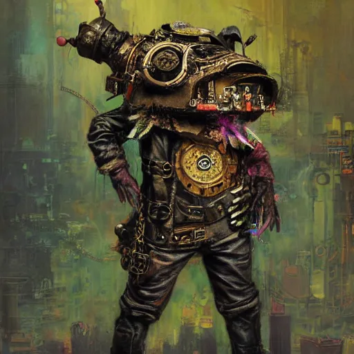 Image similar to steampunk rat, acid, 303, psychedelic, by ruan jia