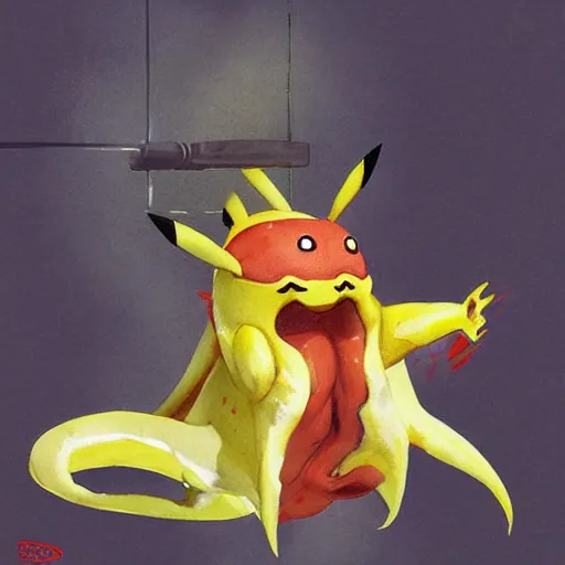 Prompt: pikachu cooks a squid, detailed, art by sung choi, greg rutkowski, peter konig