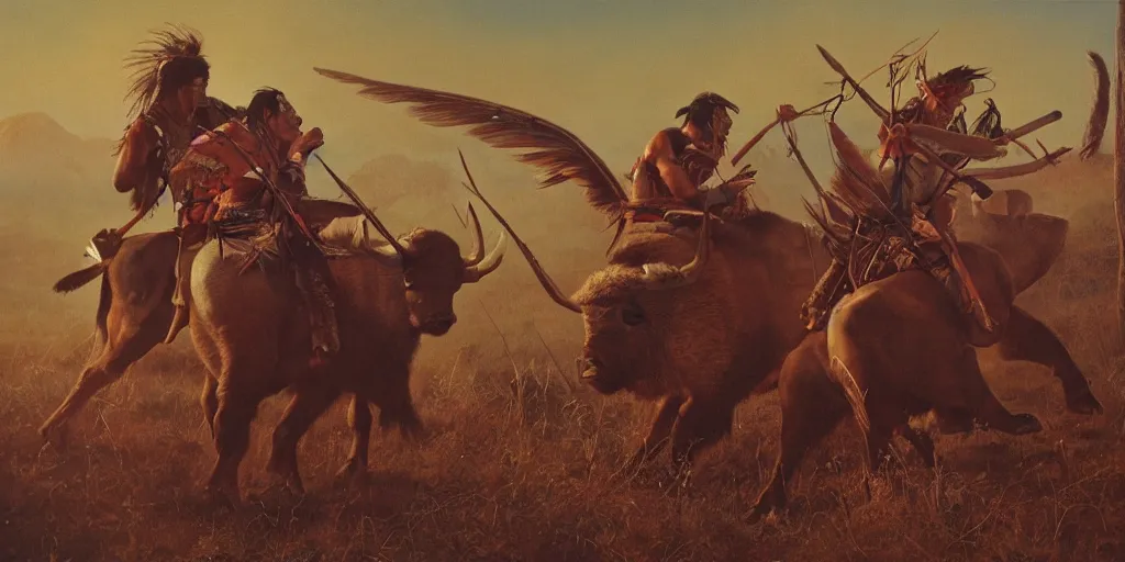 Image similar to of Native American hunting a buffalo Liam Wong and Boris Vallejo