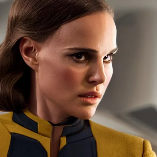 Image similar to Natalie Portman in Star Trek, (EOS 5DS R, ISO100, f/8, 1/125, 84mm, crisp face, prime lense)