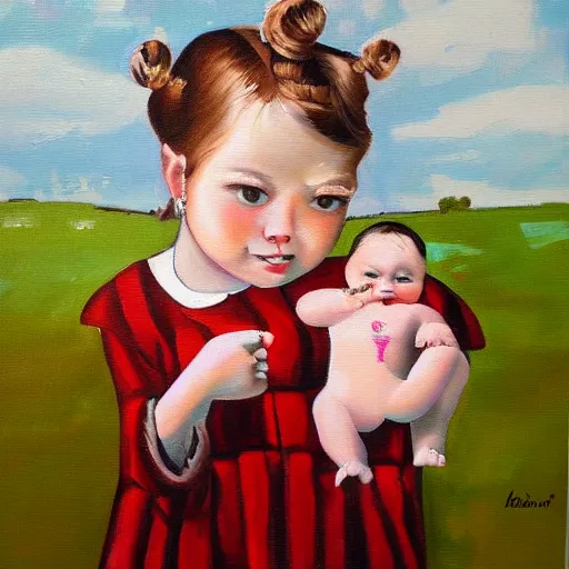 Image similar to a beautiful painting portrait of Miss Steak and her potato toddlers