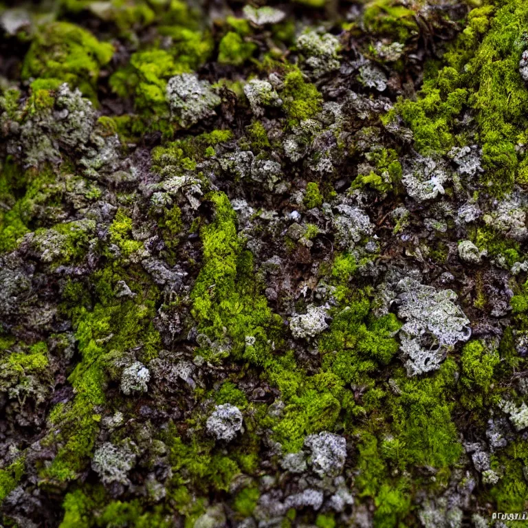 Image similar to a lichens and moss close-up various fungus, mushrooms and plants, Atmospheric phenomenon, artistic photography, muted colors, conceptual, long exposure outside the city