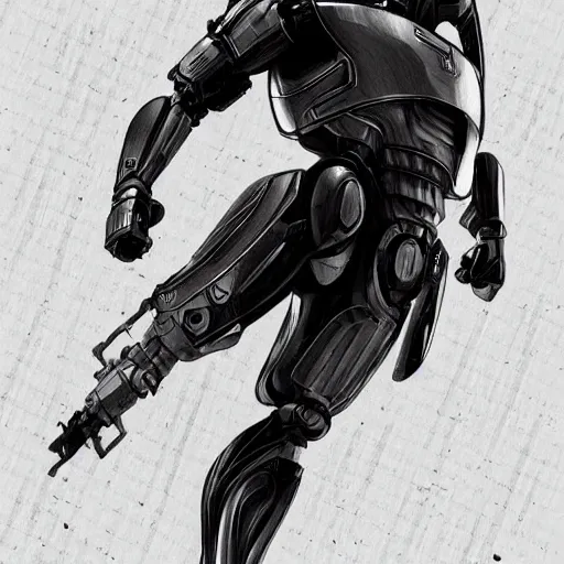 Prompt: robocop using a fax machine, intricate, highly detailed, digital painting, artstation, concept art, smooth, sharp focus, illustration, unreal engine 5, 8 k, art by artgerm and greg rutkowski and alphonse mucha