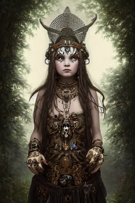 Image similar to A masterpiece ultrarealistic portrait of a Irristible angel princess tribal-shaman-knight-witch-ghost with Skull Iron mask. baroque renaissance girl in the night forest. medium shot, intricate, elegant, highly detailed. trending on artstation, digital art, by Stanley Artgerm Lau, WLOP, Rossdraws, James Jean, Andrei Riabovitchev, Marc Simonetti, Yoshitaka Amano. background by James Jean and Gustav Klimt, light by Julie Bell, 4k, porcelain skin.