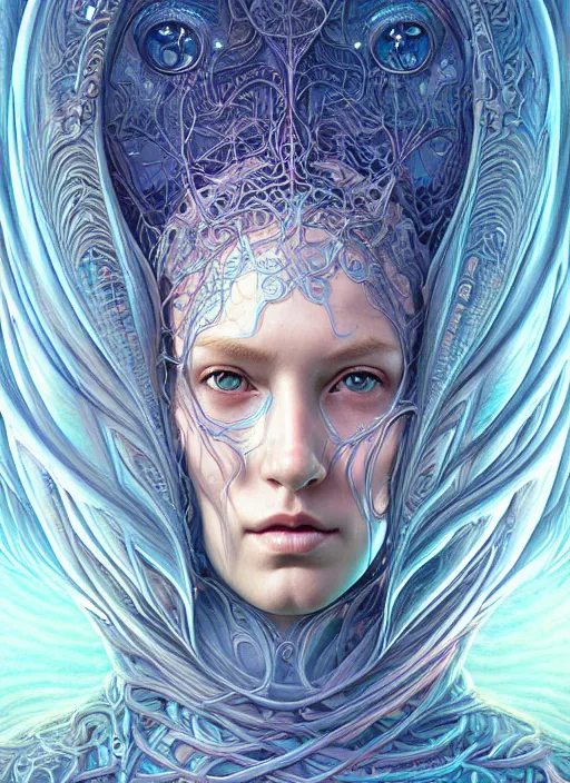 Image similar to hyper detailed masterpiece, psychedelic synthwave pattern face mask elven portrait, jean giraud, digital art painting, dream wave aesthetic, ethereal, artgerm, donato giancola, tom bagshaw