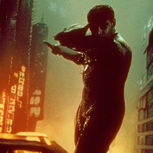 Image similar to a film still from blade runner starring Ariel the little mermaid