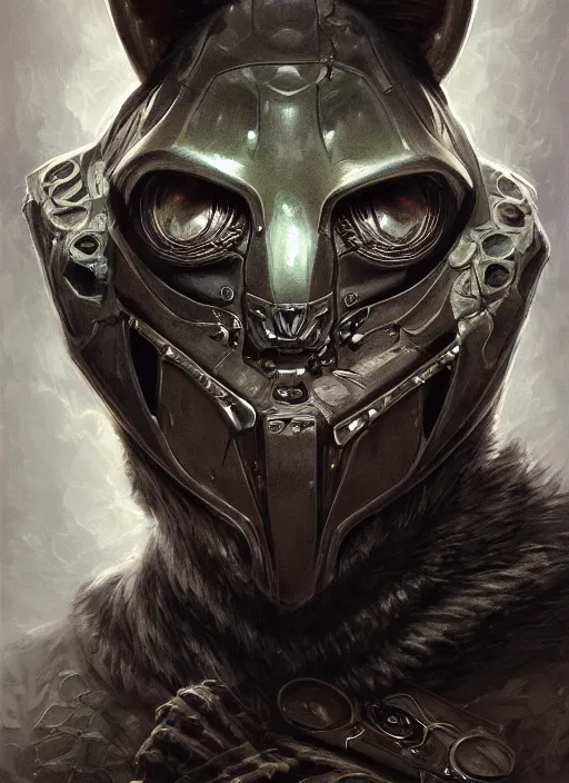 Prompt: cyber raccoon mf doom reptile eyes, black metal fur, intricate, elegant, highly detailed, centered, digital painting, artstation, concept art, smooth, sharp focus, illustration, artgerm, tomasz alen kopera, peter mohrbacher, donato giancola, joseph christian leyendecker, wlop, frank frazetta