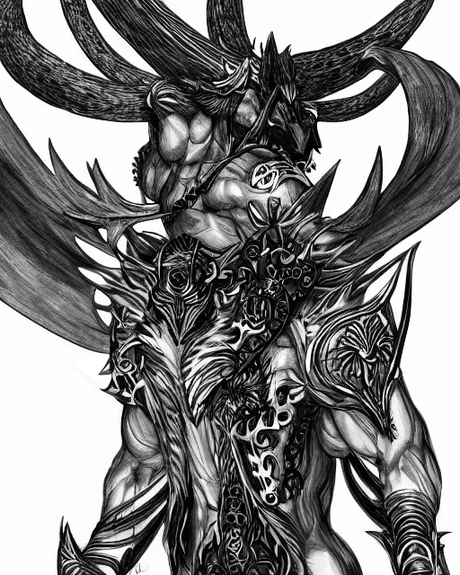 Image similar to A minotaur wolf, full body, black and white, fantasy art, monster art, in the style of masami kurumada, illustration, epic, fantasy, intricate, hyper detailed, artstation, concept art, smooth, sharp focus, ray tracing