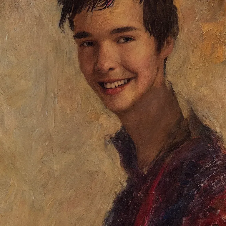 Image similar to Beautiful warmly lit close up studio portrait of young teenage Doctor Strange sweetly smiling cute, impasto oil painting heavy brushstrokes by Cy Twombly and Anselm Kiefer , trending on artstation dramatic lighting abstract Expressionism