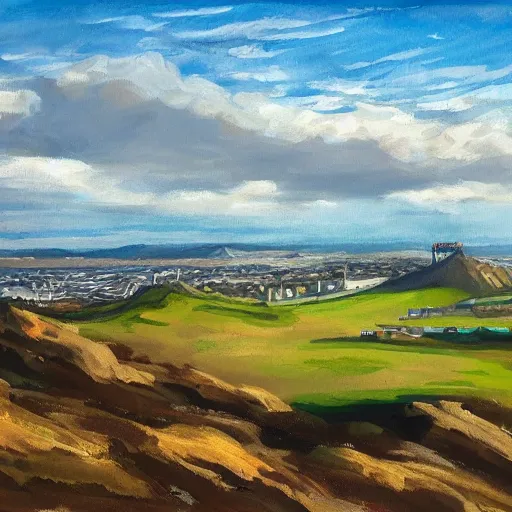 Prompt: arthur's seat, edinburgh, wind - swept scottish landscape, master artist style