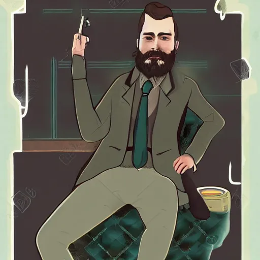 Prompt: Disco Elysium portrait of a man with a beard, he is smoking a cigarette