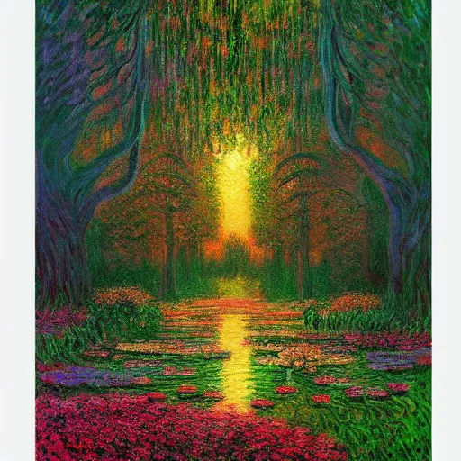 Prompt: A magical forest by Dan Mumford and Claude Monet