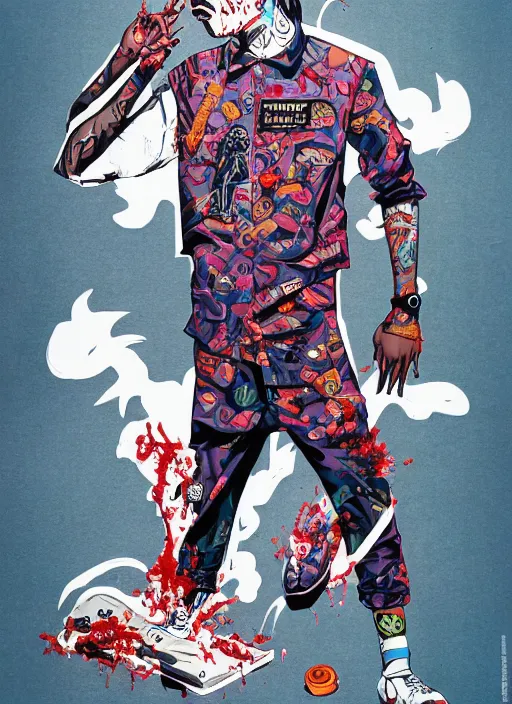 Prompt: zombie skater full body hiphop streetwear drip, tristan eaton, victo ngai, artgerm, rhads, ross draws