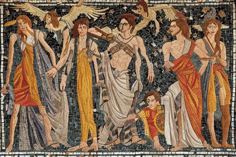 Image similar to harry potter as an ancient greek floor mosaic