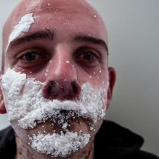 Image similar to close up photo of a bald crimean man with yoghurt on his face