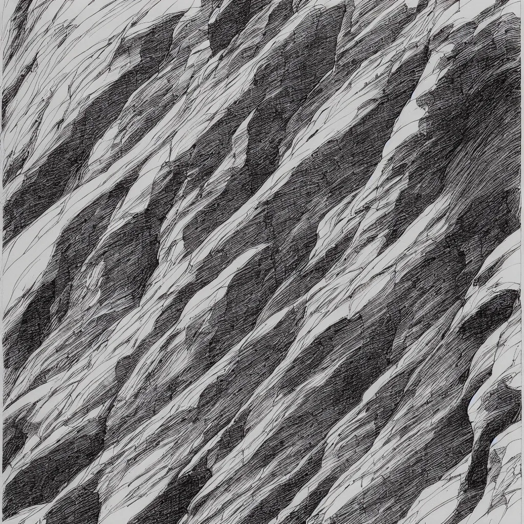 Image similar to slot canyons by moebius, minimalist ink drawing with long lines