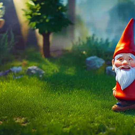 Prompt: gnome on a back yard, highly detailed, photorealistic portrait, bright studio setting, studio lighting, crisp quality and light reflections, unreal engine 5 quality render