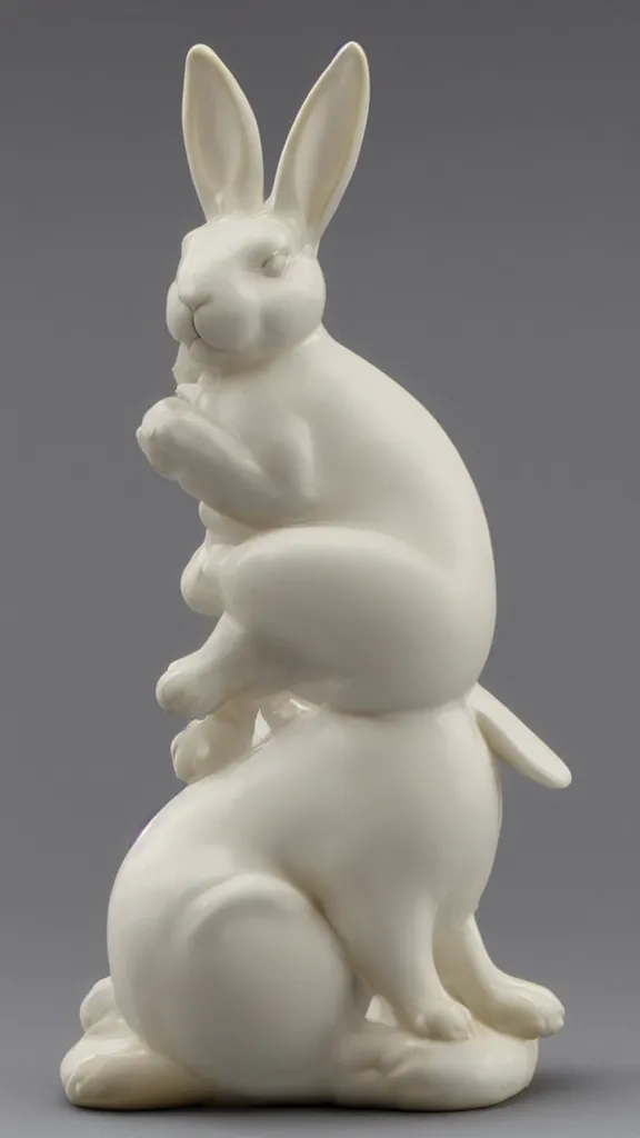 Prompt: a porcelain rabbit statue smoking a japanese kiseru painted by john singer sargent