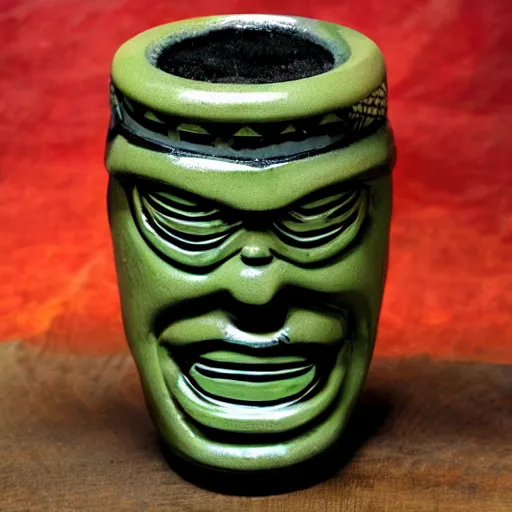 Prompt: max headroom tiki mug