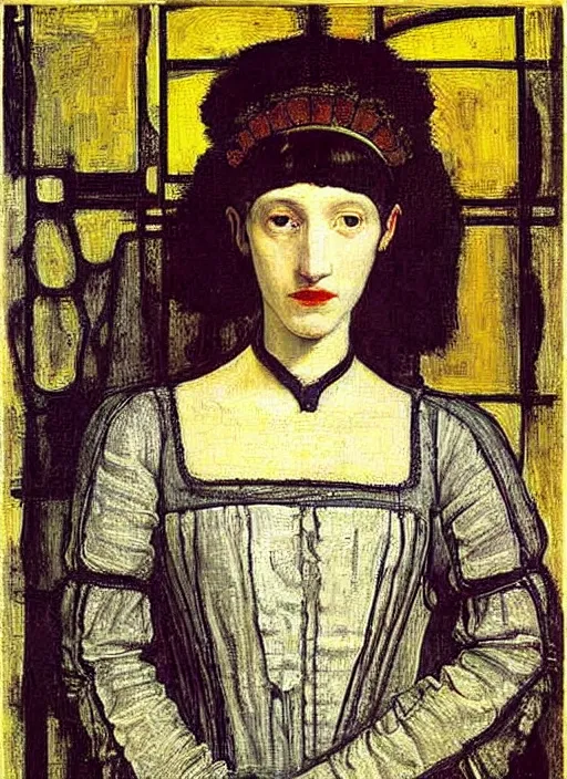 Image similar to portrait of young woman in renaissance dress and renaissance headdress, art by piet mondrian