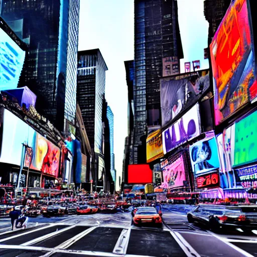 Prompt: alien spacecraft in times square, highly detailed, realistic photo