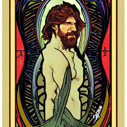 Image similar to gordon freeman portrait by louis - theophile hingre and alphonse mucha, realistic, sharp focus, zodiac signs, tarot cards, planets, ethereal, art nouveau, magic, moon, sun, crown, dreamy, royal, jewellery