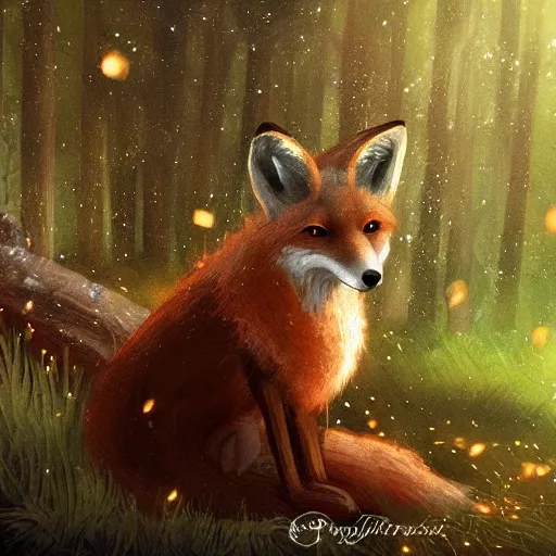 Image similar to portrait of a medieval anthropomorphic fox in a forest at night with fireflies, trending on artstation, furry art, by kawacy, night lighting, digital art, dreamy, bokeh