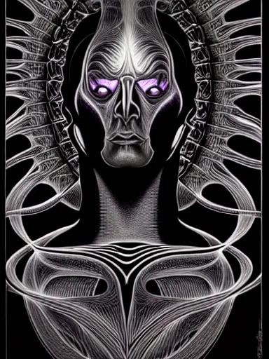 Prompt: portrait study, lord of regeneration, illustrated on black paper by nychos, artgerm, moebius, alex grey, android jones : : fractal lotus pattern : : digital painting, digital art, concept art, character design, imaginefx : : hyperrealism, dark fantasy