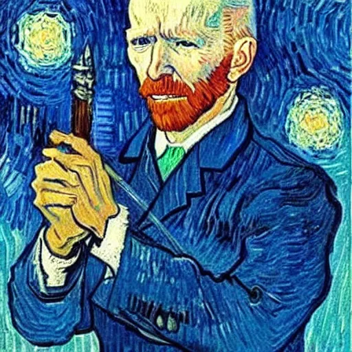 Image similar to van gogh painting of joe biden as a jedi