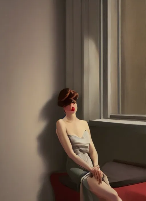 Image similar to Italian Vogue vintage cover, portrait of a female model, high fashion, by Edward Hopper and James Gilleard, 8k, octane render, ultra sharp, hyper detailed digital art
